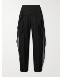 Lanvin - Layered Wool-Twill And Ruffled Silk-Chiffon Slim-Leg Pants - Lyst