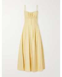 STAUD - Margi Ruffled Pleated Cotton-Stretch Poplin Midi Dress - Lyst