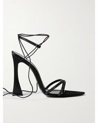Saint Laurent - Liza Crystal-Embellished Leather-Trimmed Satin Sandals - Lyst