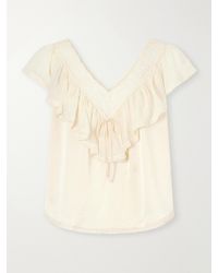 Doen - Yadira Ruffled Lace-Trimmed Silk Blouse - Lyst