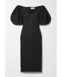 Mara Hoffman Namari Off-the-shoulder Linen And Organic Cotton-blend Twill Midi Dress - Black