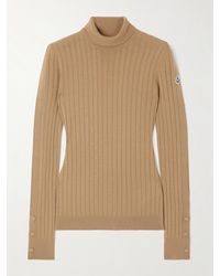Moncler - Rollkragenpullover Aus Einer Gerippten Woll-Kaschmirmischung Mit Knöpfen Und Applikation - Lyst