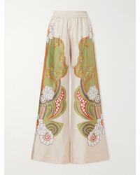 La DoubleJ - Palazzo Floral-Print Silk-Twill Wide-Leg Pants - Lyst