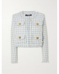 Balmain - Cropped Frayed Checked Cotton-Blend Bouclé-Tweed Jacket - Lyst