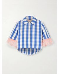 Marta Ferri - Picnic Cropped Checked Feather-Trimmed Cotton-Blend Blouse - Lyst