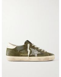 Golden Goose - Super-Star Leather-Trimmed Glittered Distressed Suede Sneakers - Lyst