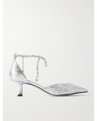 Jimmy Choo - Stevie 50 Crystal-Embellished Metallic Crinkled-Leather Pumps - Lyst