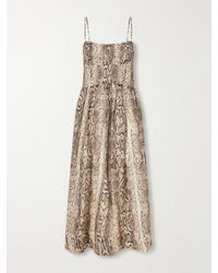 Cara Cara - Alba Gathered Snake-Print Linen And Silk-Blend Organza Midi Dress - Lyst