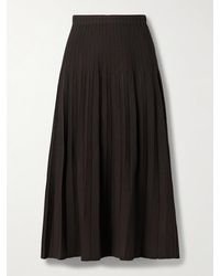 STAUD - Lena Pleated Ribbed-Knit Midi Skirt - Lyst