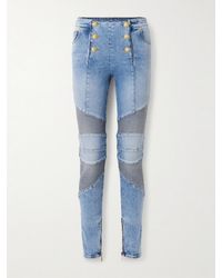 Balmain - Embellished Paneled High-Rise Skinny Jeans - Lyst