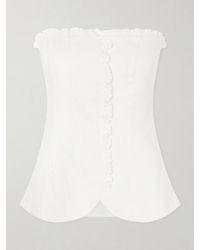 Posse - Florence Strapless Ruffled Linen Top - Lyst