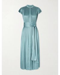 JOSEPH - Phare Belted Plissé Satin Midi Dress - Lyst