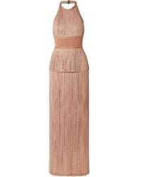 Hervé Léger Metallic Fringed Bandage Halterneck Gown - Multicolour