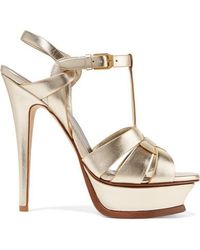 Saint Laurent Sandales Plates-formes En Cuir Métallisé Tribute