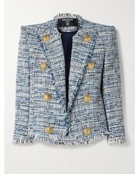 Balmain - Spencer Blazer Aus Tweed Aus Einer Baumwollmischung Mit Zierknöpfen Und Fransen - Lyst