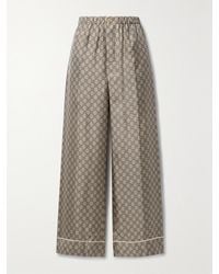 Gucci - Cropped Silk-Satin Jacquard Wide-Leg Pants - Lyst