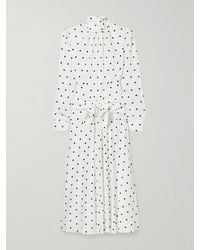 Alessandra Rich - Bow-Embellished Gathered Polka-Dot Silk-Georgette Midi Dress - Lyst