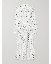Alessandra Rich - Midikleid Aus Seiden-Georgette Mit Polka-Dots, Schleife Und Raffungen - Lyst