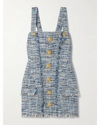 Balmain - Mini-Robe En Tweed De Coton Mélangé Effilé À Boutons - Lyst