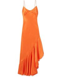The Line By K Allegra Asymmetrisches Kleid Aus Satin Mit Volant - Orange