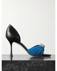 Manolo Blahnik - Ansak 90 Pumps Aus Leder Und Veloursleder Mit Falten Und Kristallen - Lyst