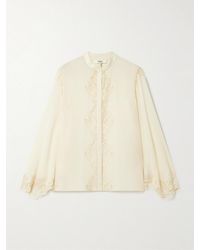 Chloé - Haut En Georgette De Soie Biologique À Finitions En Dentelle Et À Broderies - Lyst