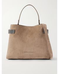 Brunello Cucinelli - Bead-Embellished Suede Shoulder Bag - Lyst
