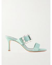 Manolo Blahnik - Mayjousan 70 Crystal-Embellished Satin Mules - Lyst