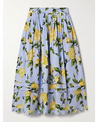 Oscar de la Renta - Pleated Floral-Print Cotton-Blend Poplin Midi Skirt - Lyst
