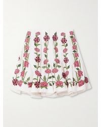 Agua Bendita - Cerezo Appliquéd Embroidered Linen Mini Skirt - Lyst