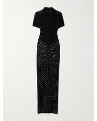 Alaïa - Crystal-Embellished Ruched Velvet Midi Dress - Lyst