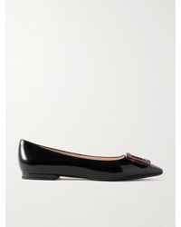 Roger Vivier - Gommettine Buckled Glossed Crinkled-Leather Ballet Flats - Lyst