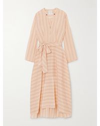 Forte Forte - Belted Striped Satin Midi Dress - Lyst