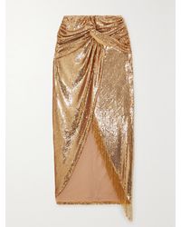 PATBO - Fringed Draped Sequined Satin Midi Skirt - Lyst