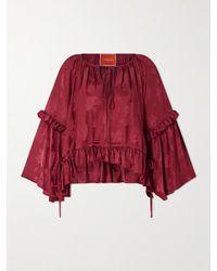 La DoubleJ - Boho Asymmetric Ruffled Satin-Jacquard Blouse - Lyst