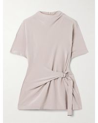 Brunello Cucinelli - Buckle-Embellished Draped Silk Crepe De Chine Top - Lyst