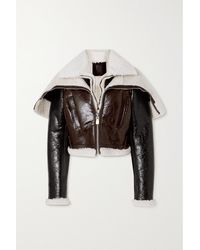 Givenchy Cropped Layered Crinkled Glossed-leather And Shearling Jacket - Brown