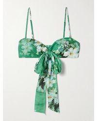 Zimmermann - Everley Cropped Bow-Detailed Pleated Floral-Print Ramie Top - Lyst