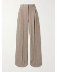 Loro Piana - Nyack Pleated Herringbone Linen Wide-Leg Pants - Lyst