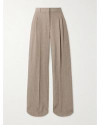 Loro Piana - Nyack Hose Mit Weitem Bein Aus Leinen Mit Fischgratmuster Und Falten - Lyst