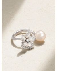 David Morris - Bague En Or Blanc 18 Carats (750/1000) Perle Et Diamants Miss Daisy - Lyst