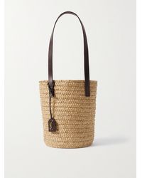Saint Laurent - Panier Kleine Tote Aus Raffiabast Mit Lederbesätzen - Lyst