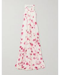 Emilia Wickstead - Fleurine Ruffled Floral-Print Silk Crepe De Chine Halterneck Gown - Lyst