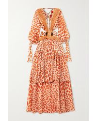 PATBO Margot Maxikleid Aus Bedrucktem Chiffon Und Stretch-jersey Mit Cut-outs Und Fransen - Orange