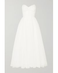 Monique Lhuillier Brie Strapless Ruched Swiss-dot Tulle Gown - White