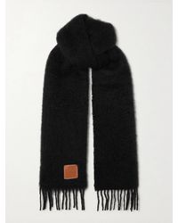 Loewe - Fringed Leather-Trimmed Mohair-Blend Scarf - Lyst