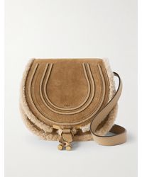 Chloé - Marcie Shearling And Leather-Trimmed Suede Shoulder Bag - Lyst