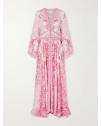 CAMILLA - Embellished Floral-Print Silk-Crepe Maxi Dress - Lyst