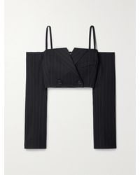 Monse - Cropped Cold-Shoulder Pinstriped Wool-Blend Twill Jacket - Lyst