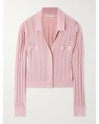 Alessandra Rich - Cropped Pointelle-Knit Cotton And Cashmere-Blend Cardigan - Lyst